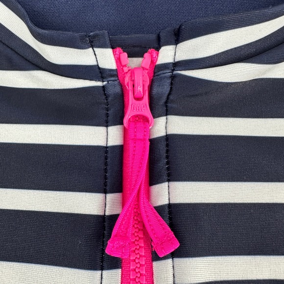 Gap Kids Girl Long Sleeve Rash Guard Swimsuit Navy White Stripe Zip Up Size XL - Picture 3 of 9